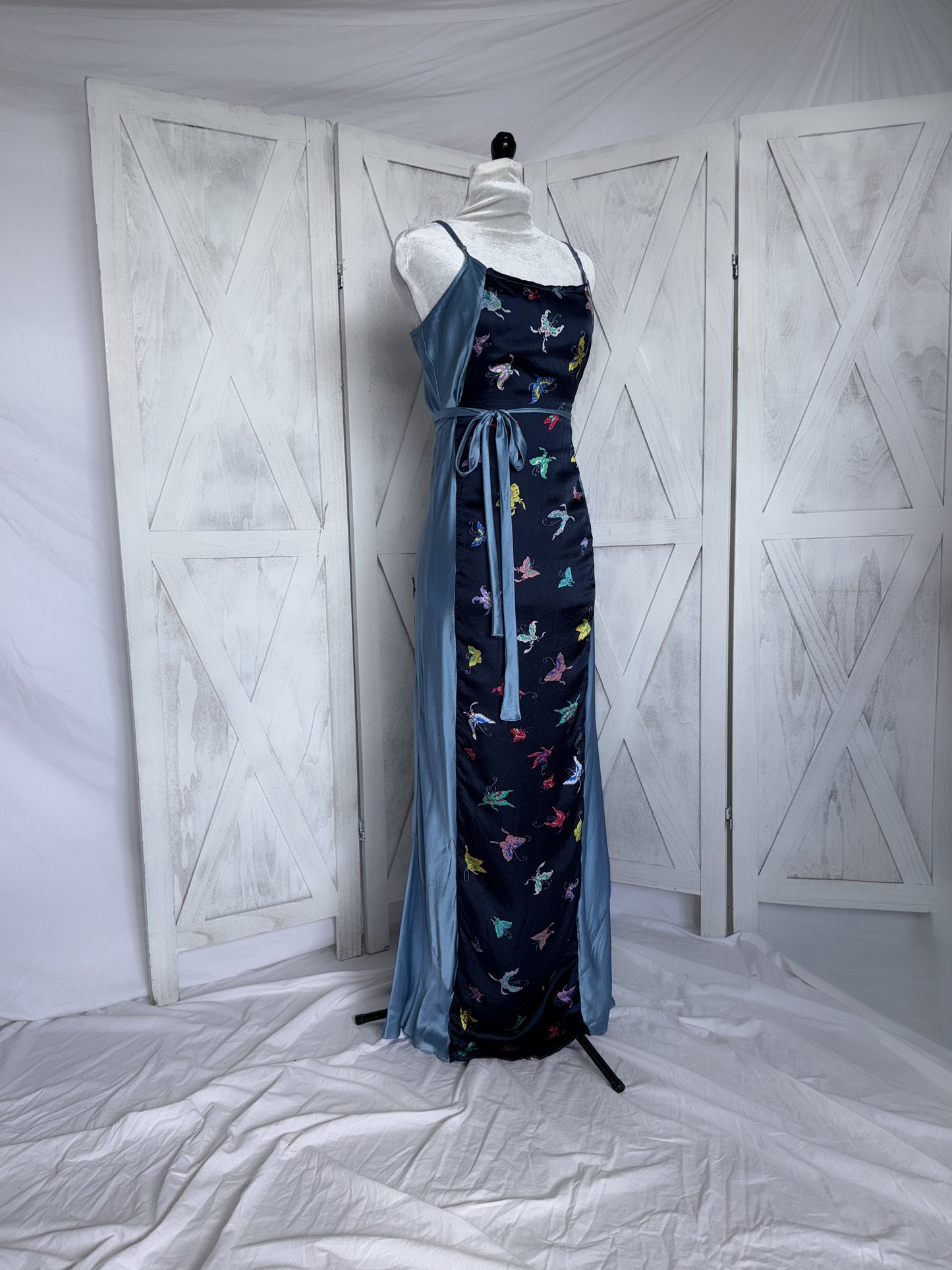 Maxi slip dress- 100% silk- butterfly patterned dress