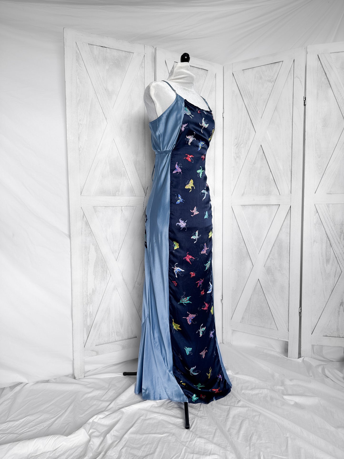 Maxi slip dress- 100% silk- butterfly patterned dress