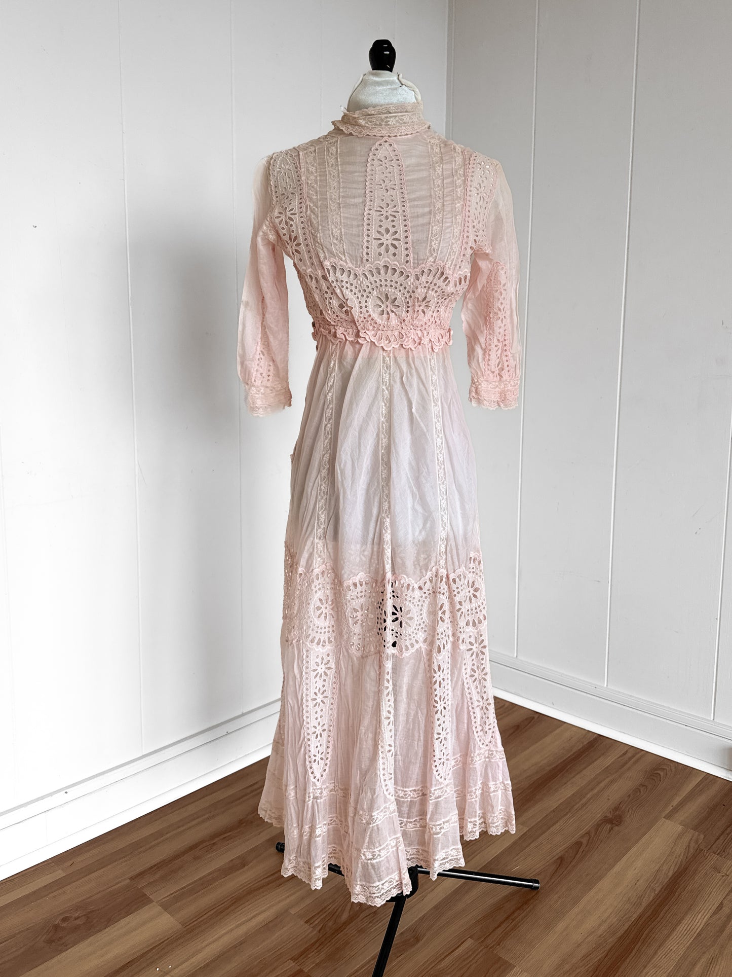 1900s antique vintage Edwardian eyelet lace dress in guava