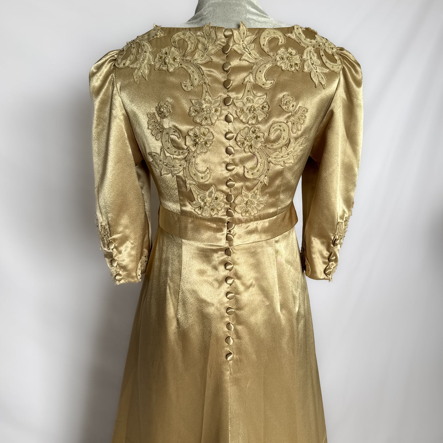 Vintage 1930s/40s inspired pearled satin wedding dress