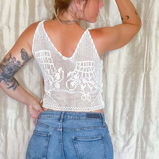 1940s hand crochet tank top in alabaster