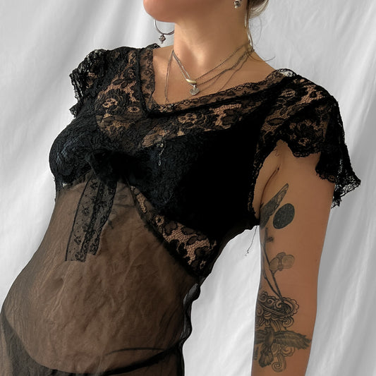 SOLD 1930s vintage sheer chiffon silk maxi slip dress