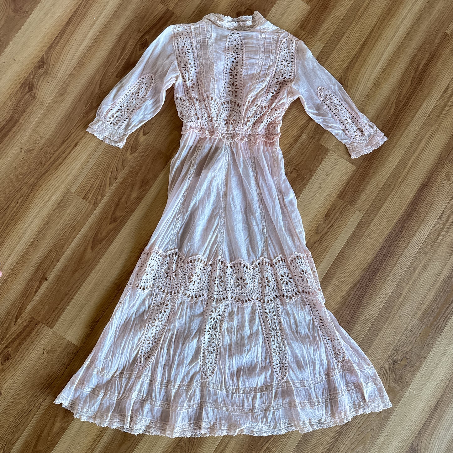1900s antique vintage Edwardian eyelet lace dress in guava