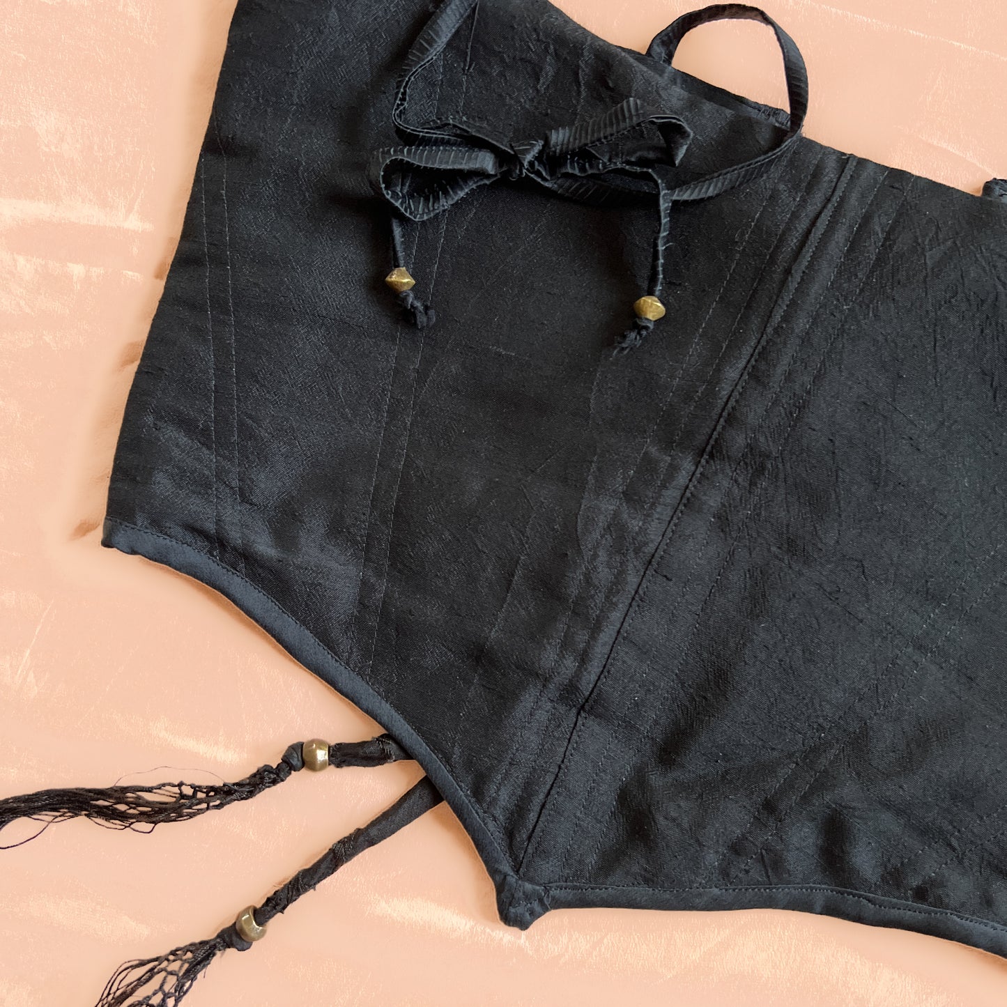 SOLDHand made 100% silk corset cropped top in matte jet