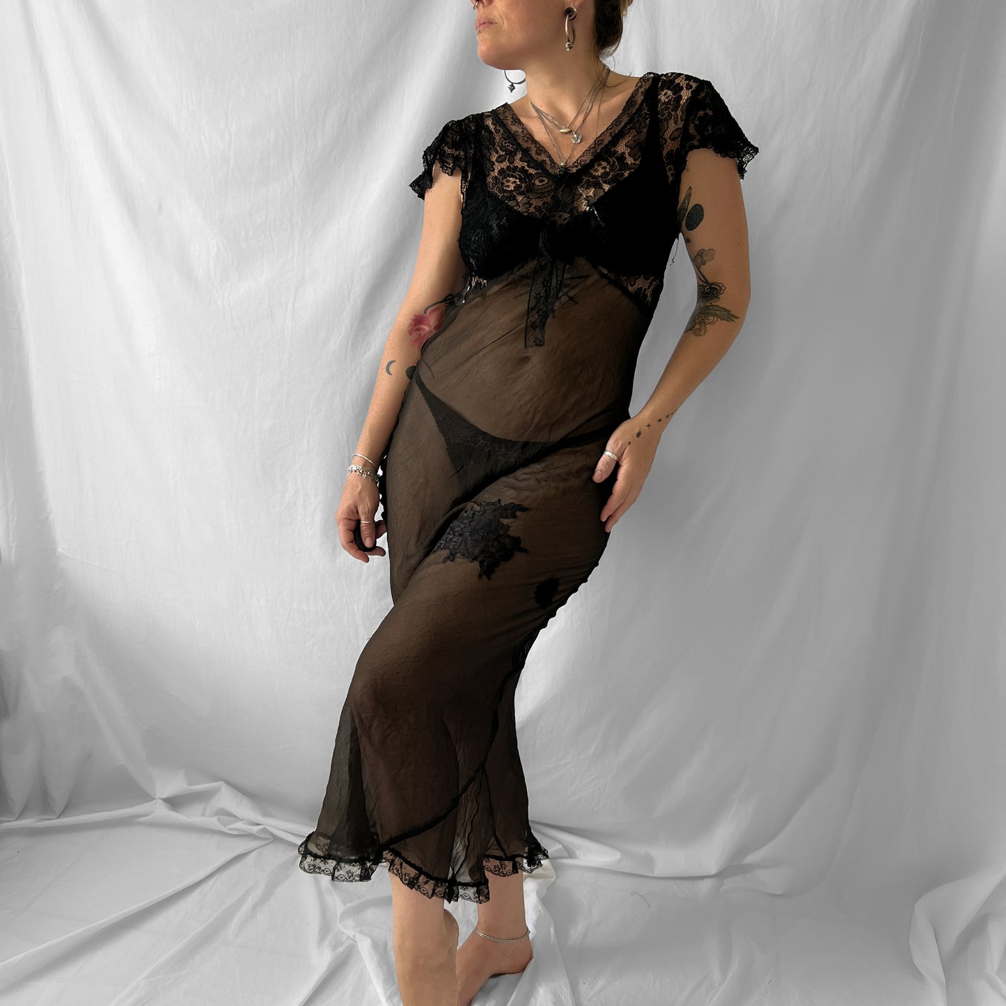 SOLD 1930s vintage sheer chiffon silk maxi slip dress