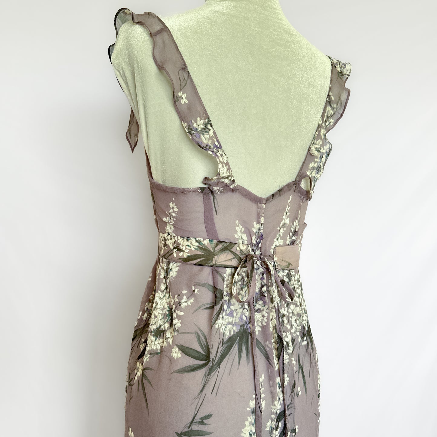 100% silk chiffon floral maxi slip dress & belt in lavender purple