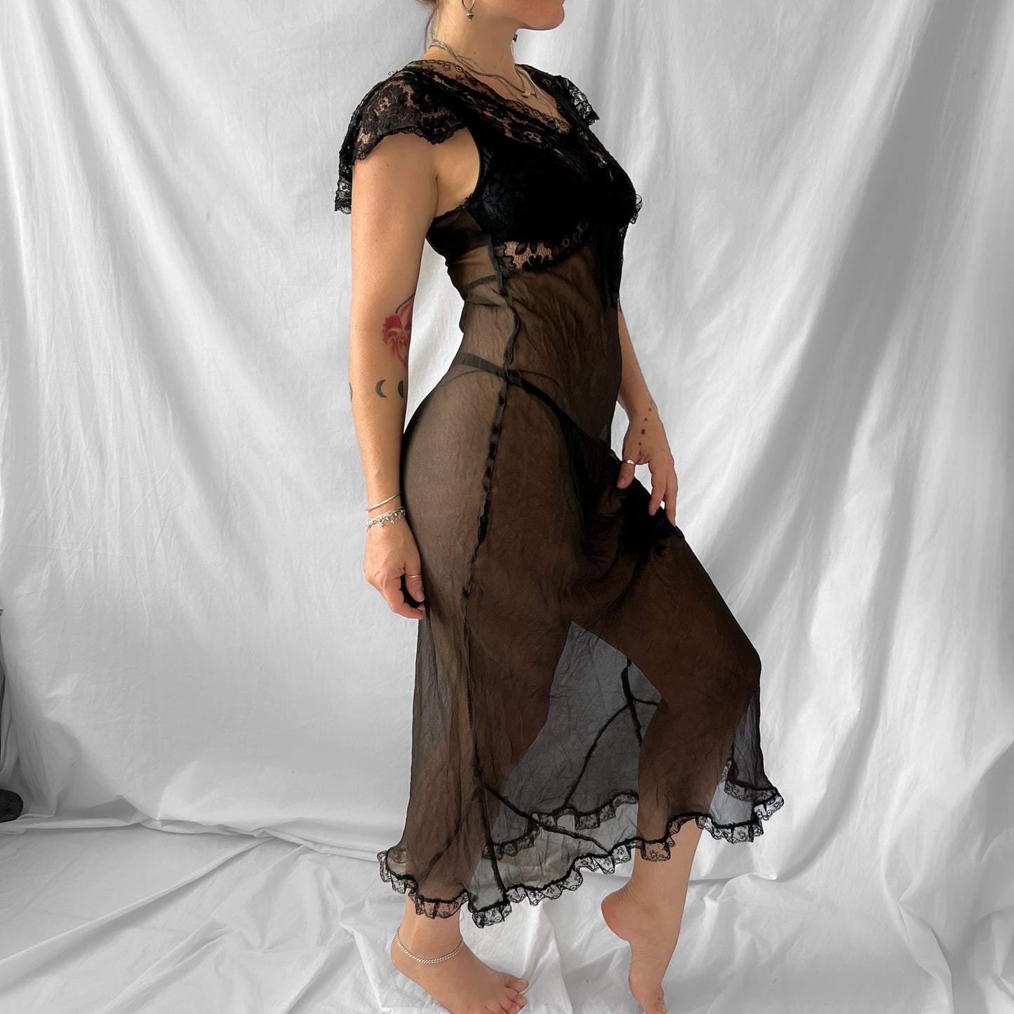 SOLD 1930s vintage sheer chiffon silk maxi slip dress