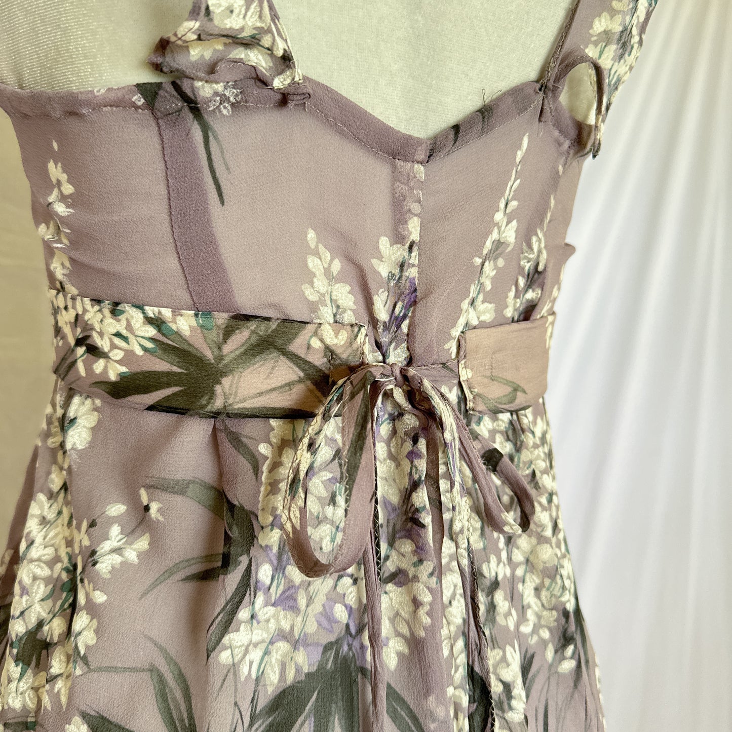 100% silk chiffon floral maxi slip dress & belt in lavender purple