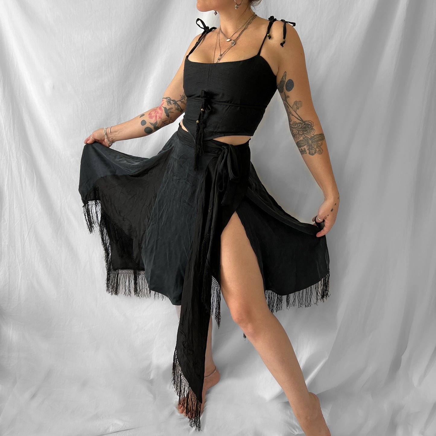 SOLDVintage piano shawl asymmetrical pixie hem wrap skirt