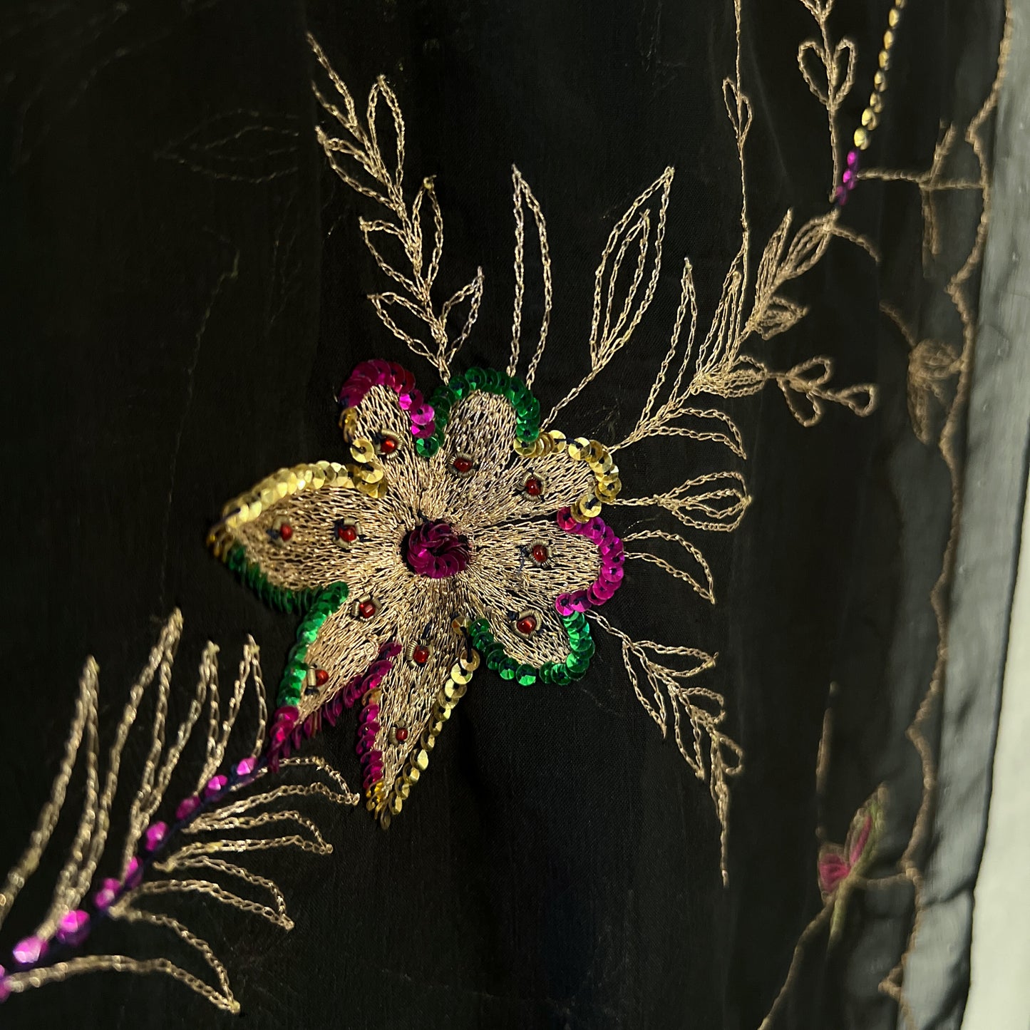 Vintage beaded 100% silk glamour scarf