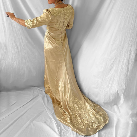 Vintage 1930s/40s inspired pearled satin wedding dress