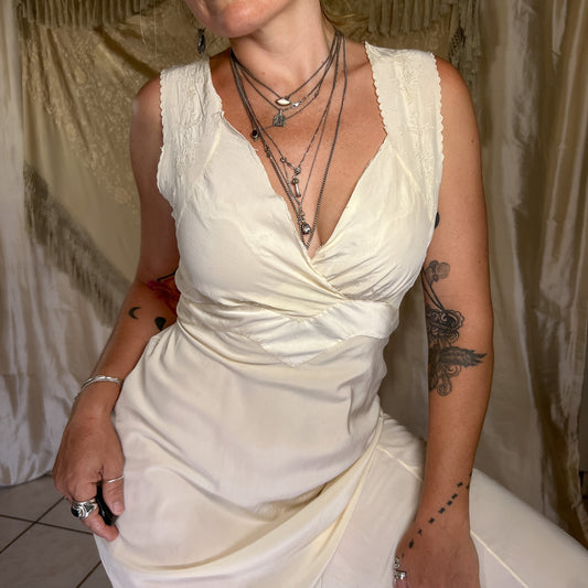 SOLD1930s Vintage silk maxi slip dress in butter cream yellow