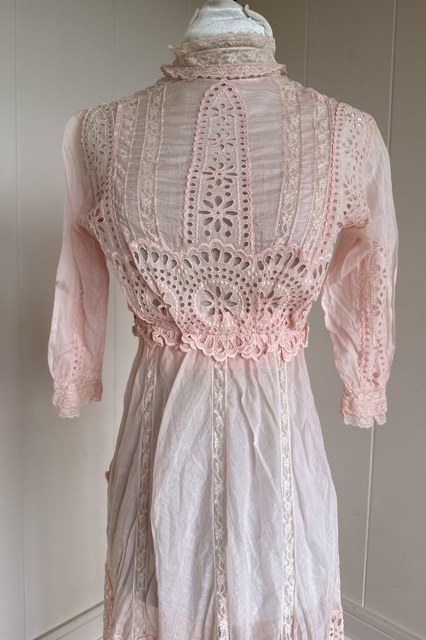 1900s antique vintage Edwardian eyelet lace dress in guava