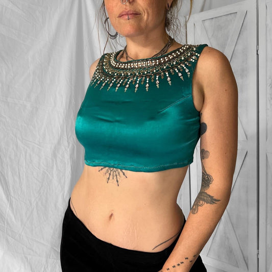 1990s Vintage beaded cropped top in teal