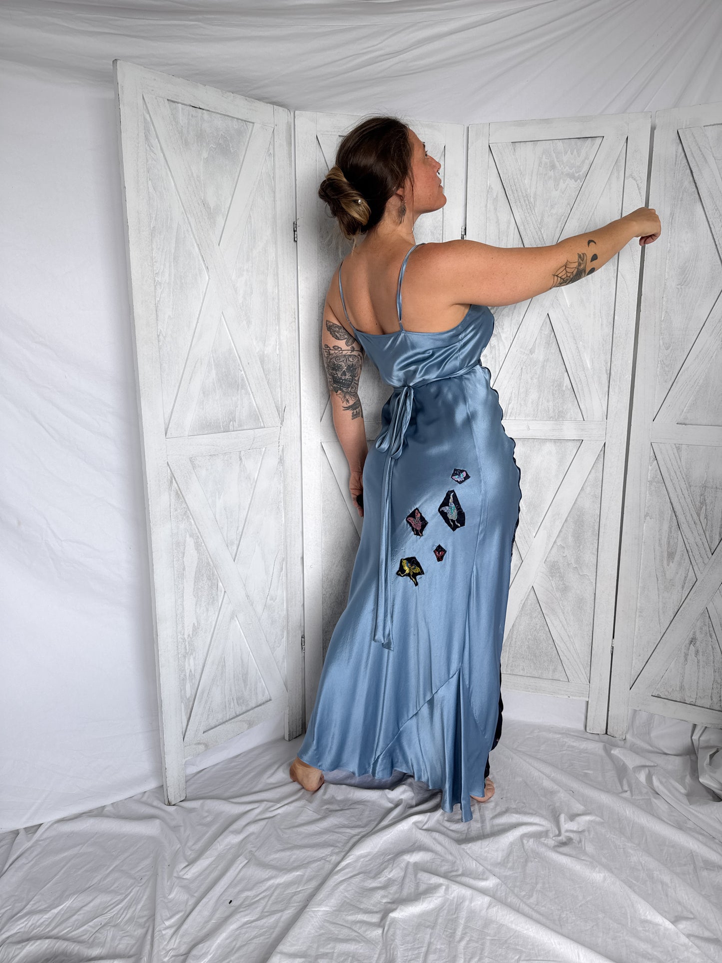 Maxi slip dress- 100% silk- butterfly patterned dress
