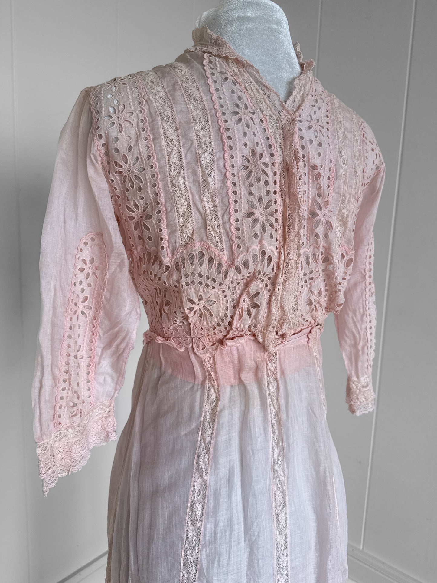 1900s antique vintage Edwardian eyelet lace dress in guava