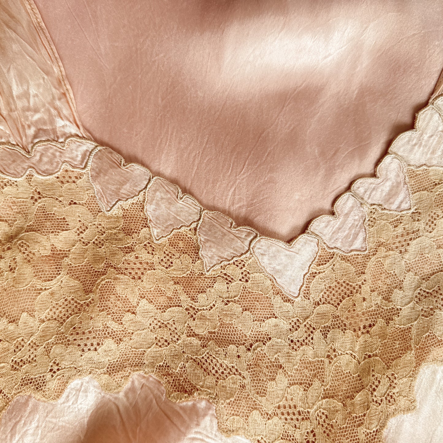 1930s vintage heart and lace slip dress in guava pink
