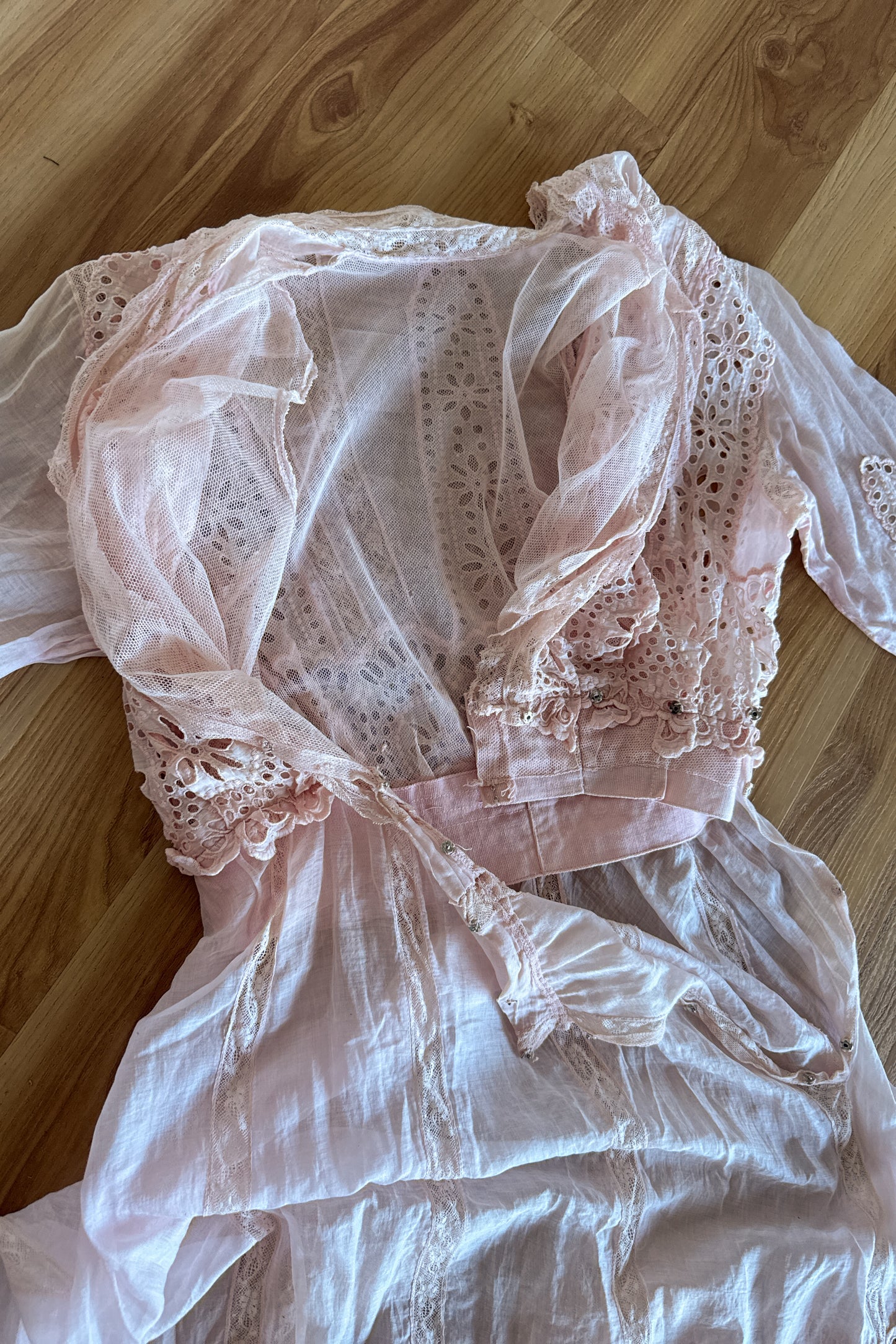 1900s antique vintage Edwardian eyelet lace dress in guava