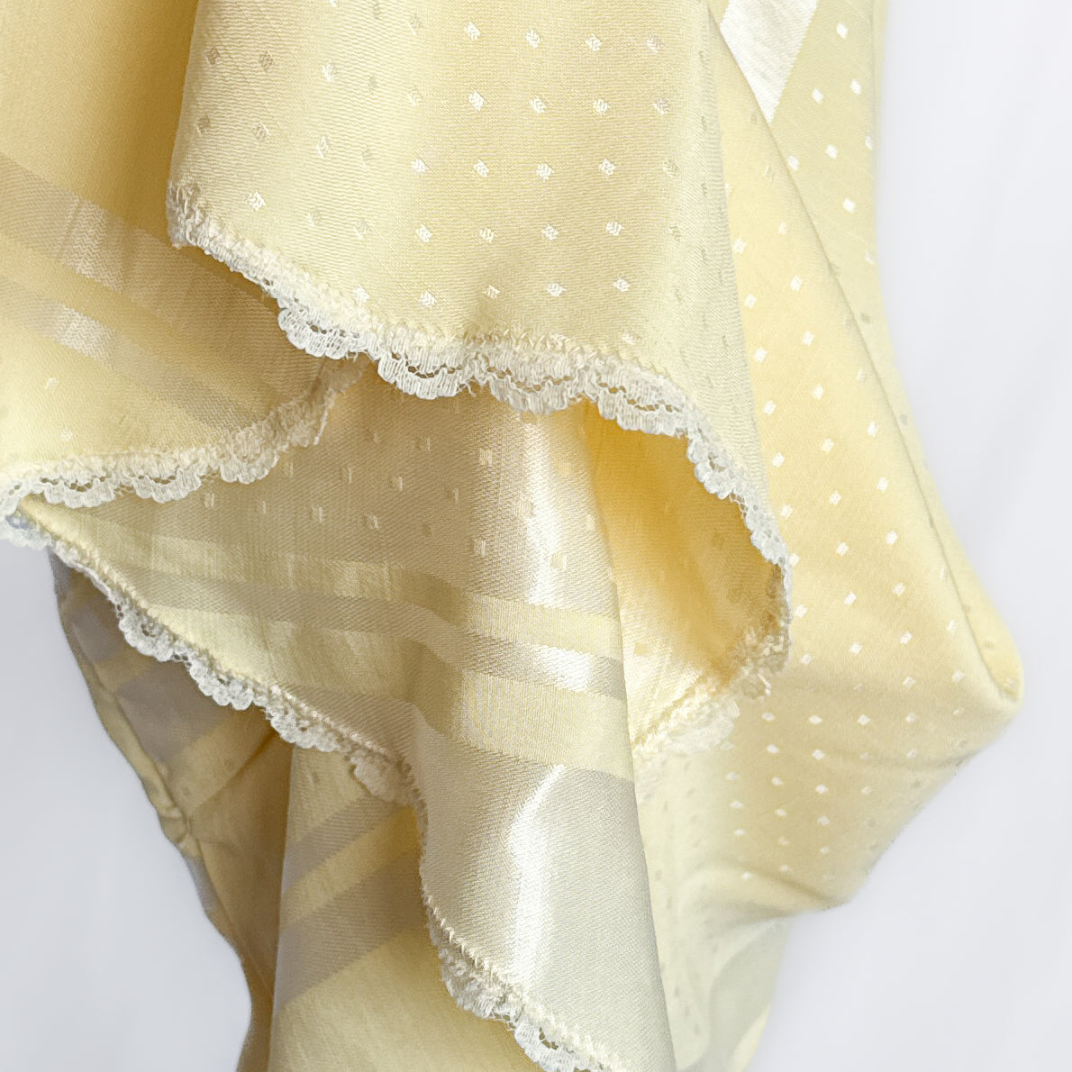 Vintage maxi slip dress in glossy yellow cream striped and dotted