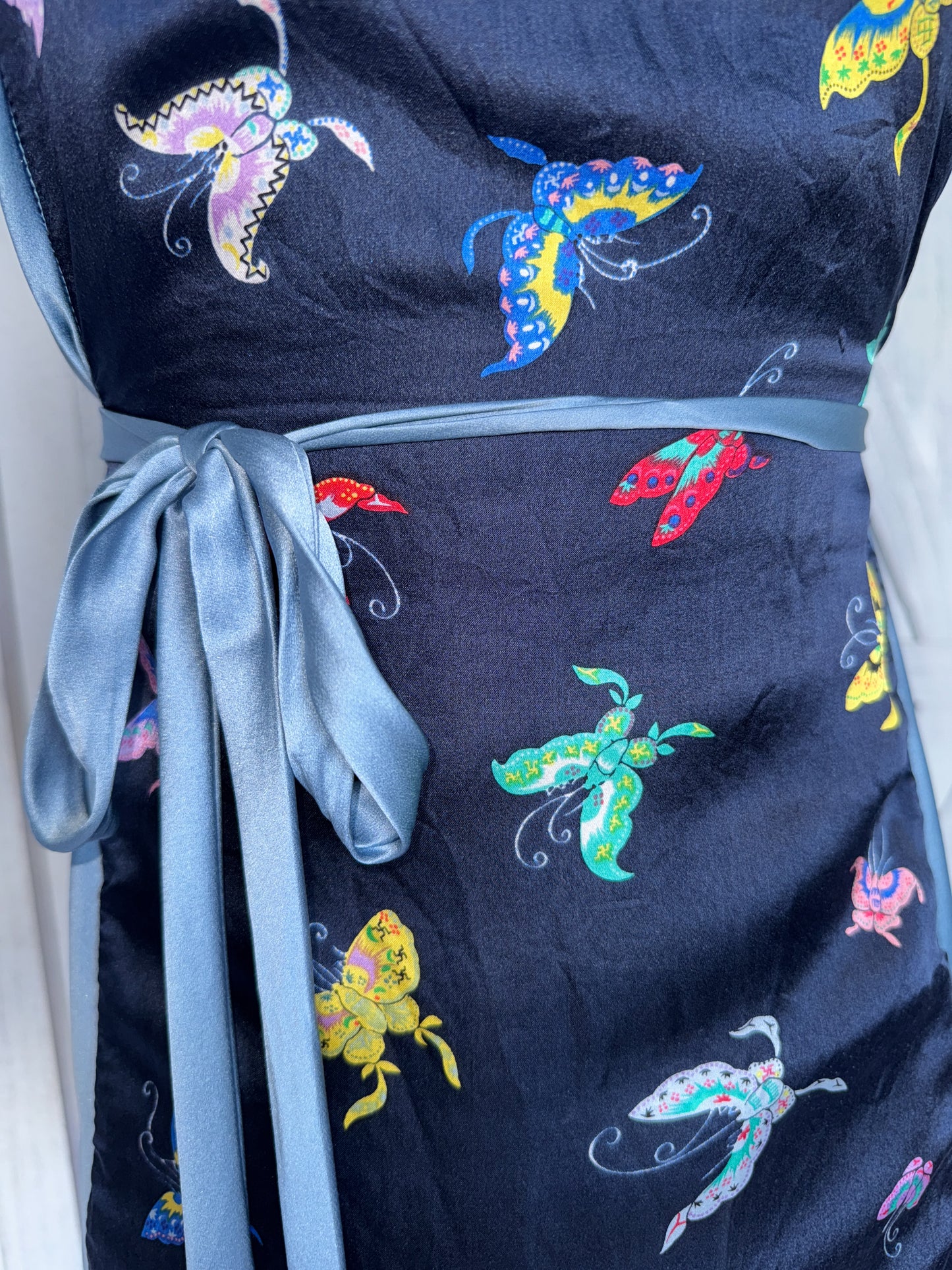 Maxi slip dress- 100% silk- butterfly patterned dress