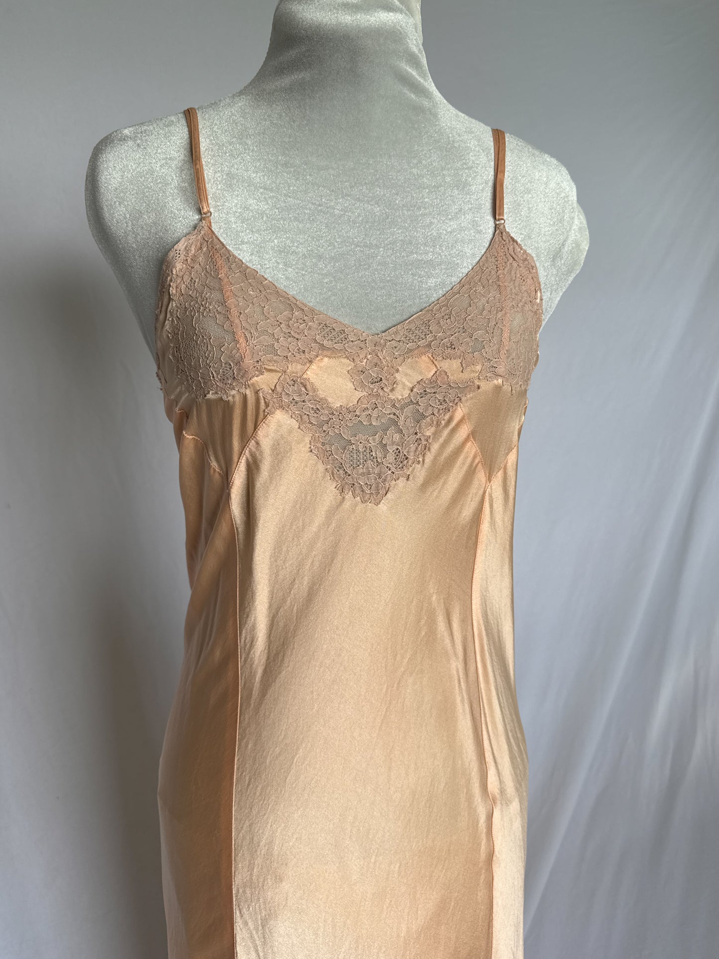 vintage 1930s silk slip deess in guava pink