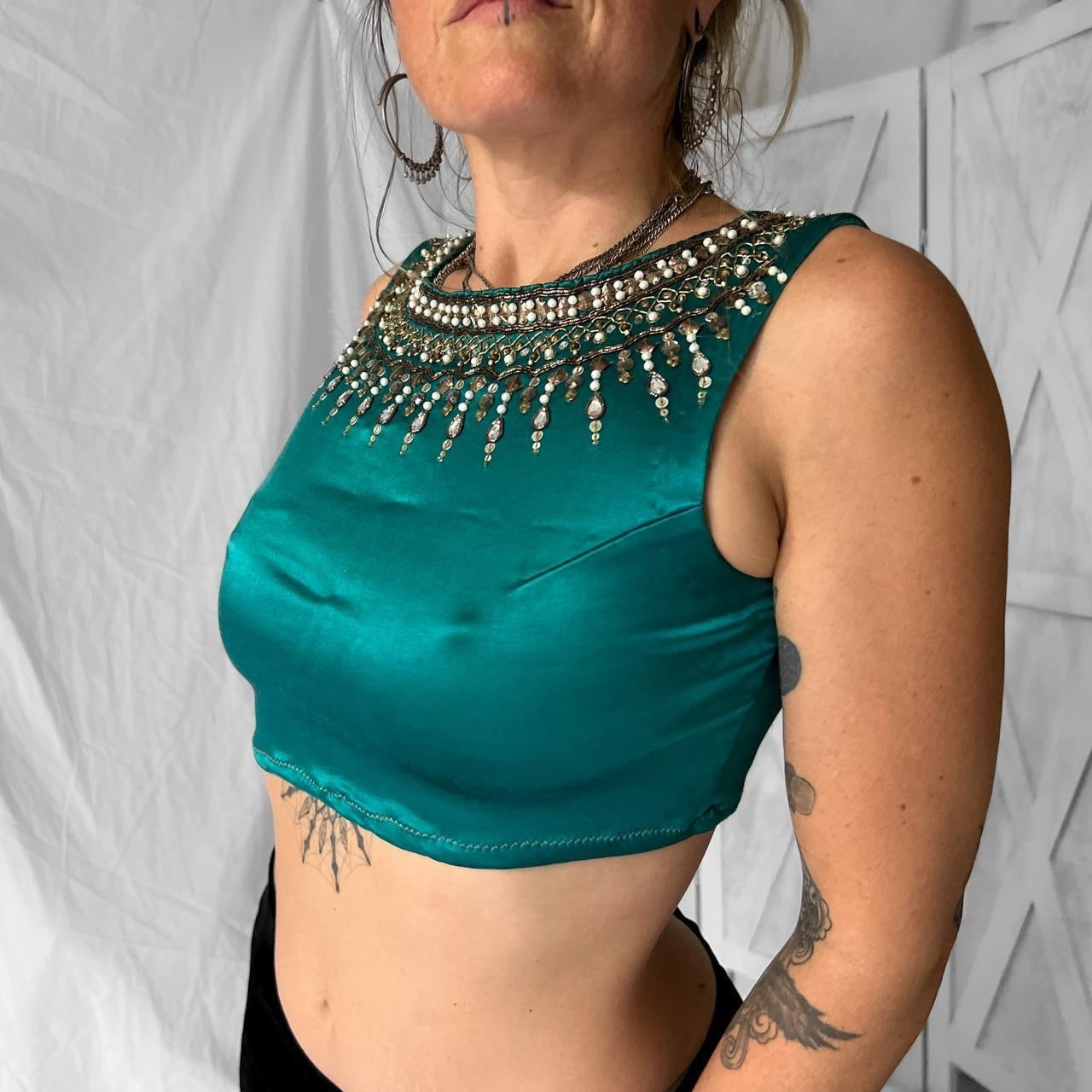 1990s Vintage beaded cropped top in teal