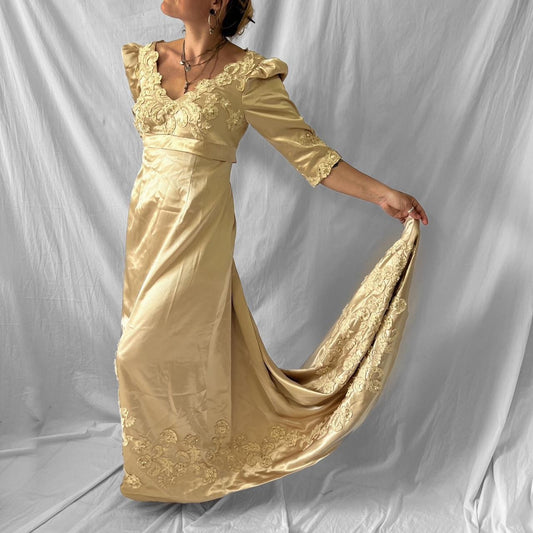 Vintage 1930s/40s inspired pearled satin wedding dress