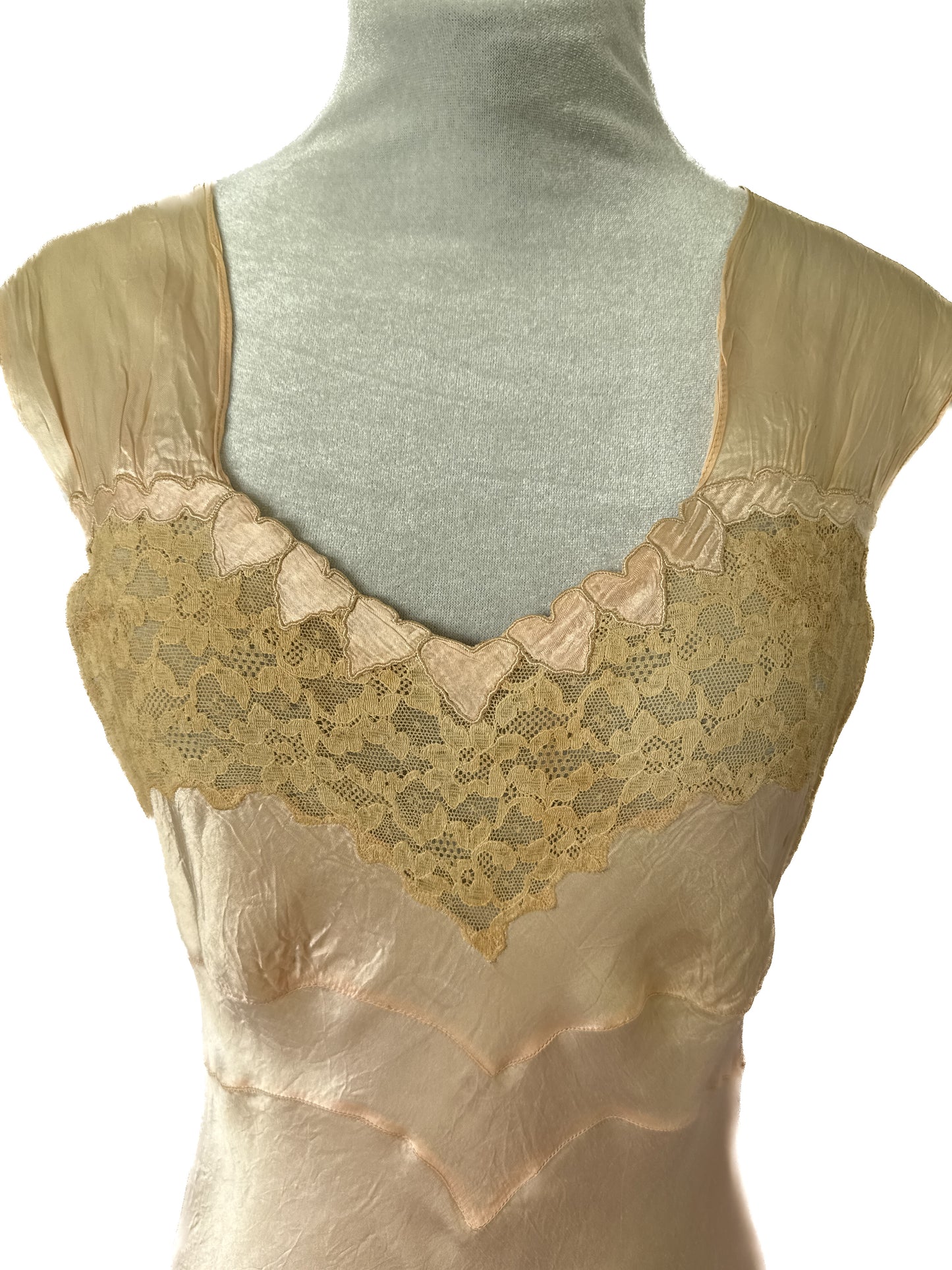 1930s vintage heart and lace slip dress in guava pink