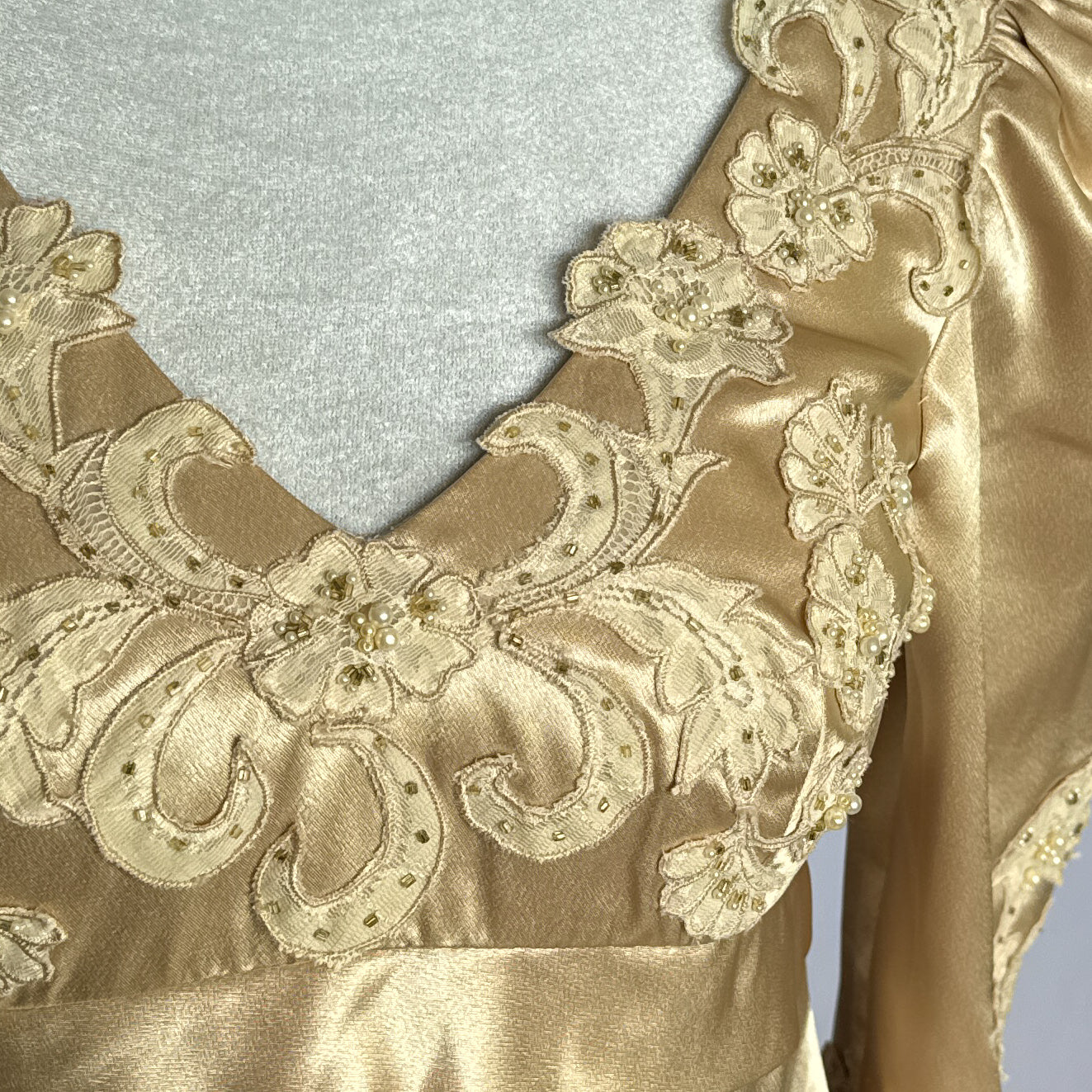 Vintage 1930s/40s inspired pearled satin wedding dress