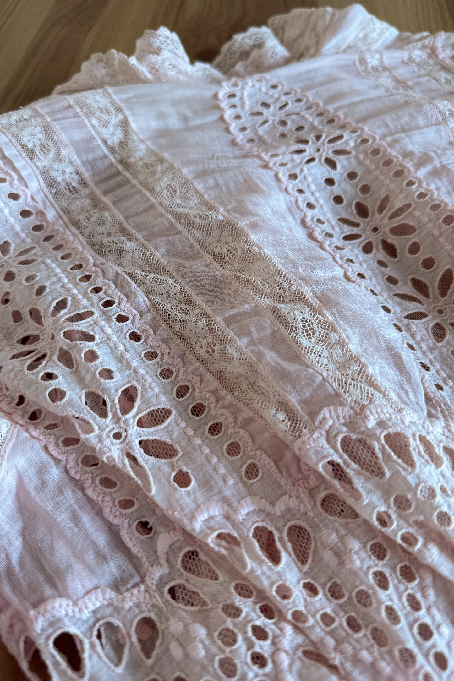 1900s antique vintage Edwardian eyelet lace dress in guava