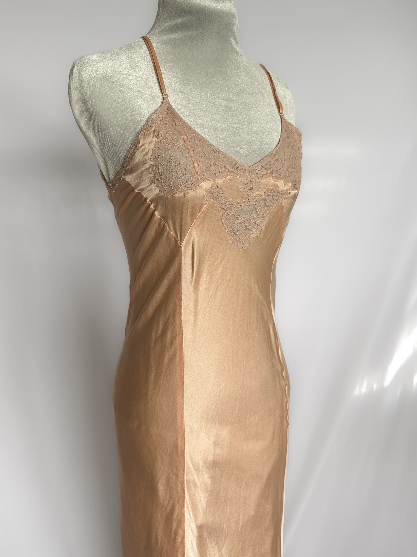 vintage 1930s silk slip deess in guava pink