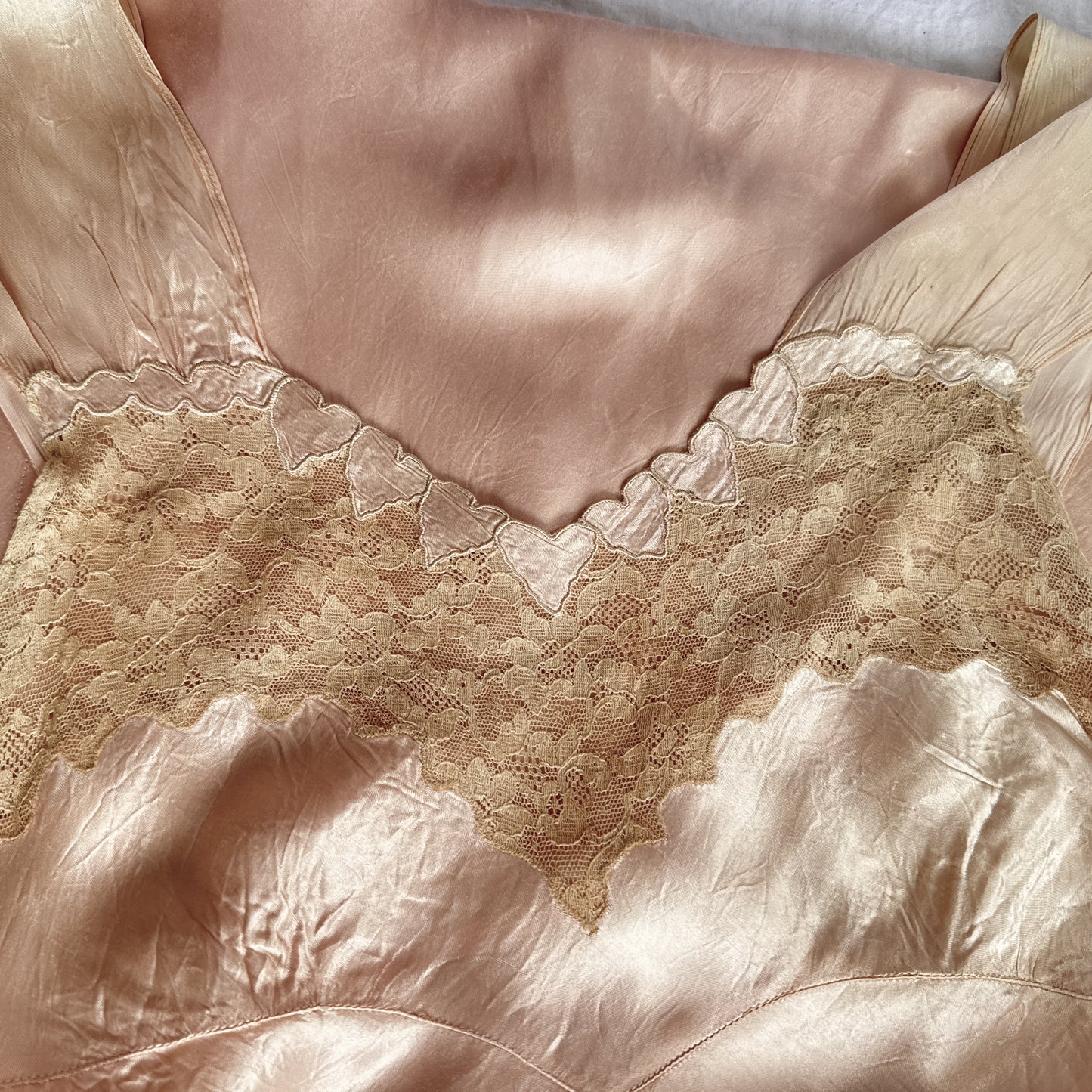 1930s vintage heart and lace slip dress in guava pink