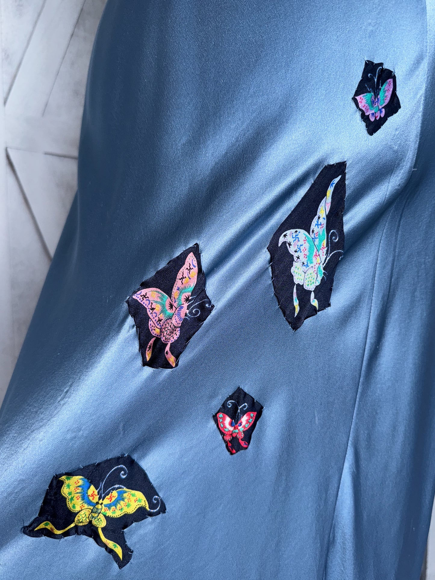 Maxi slip dress- 100% silk- butterfly patterned dress