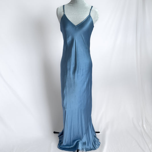 00s Y2K Vintage 100% silk maxi slip dress in cornflower