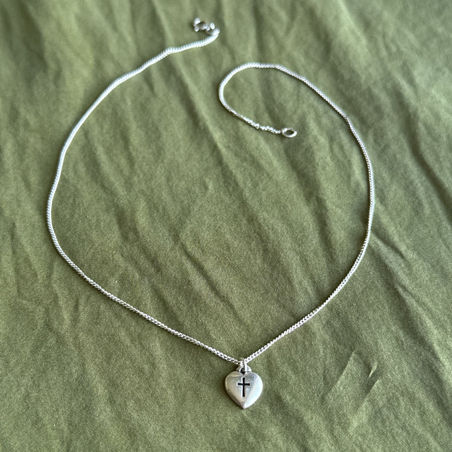 Vintage Sterling Heart Cross Choker Chain Necklace