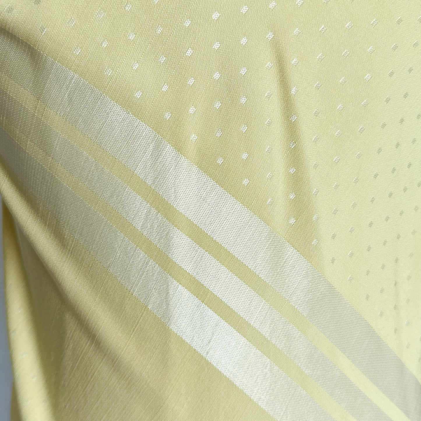 Vintage maxi slip dress in glossy yellow cream striped and dotted