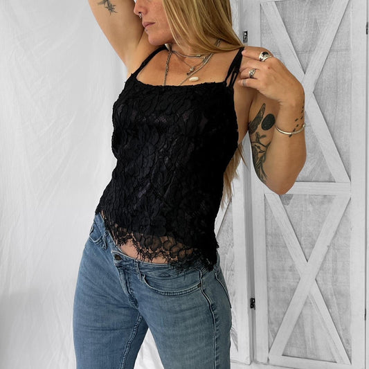 Vintage hand made 100% silk lace cami in jet