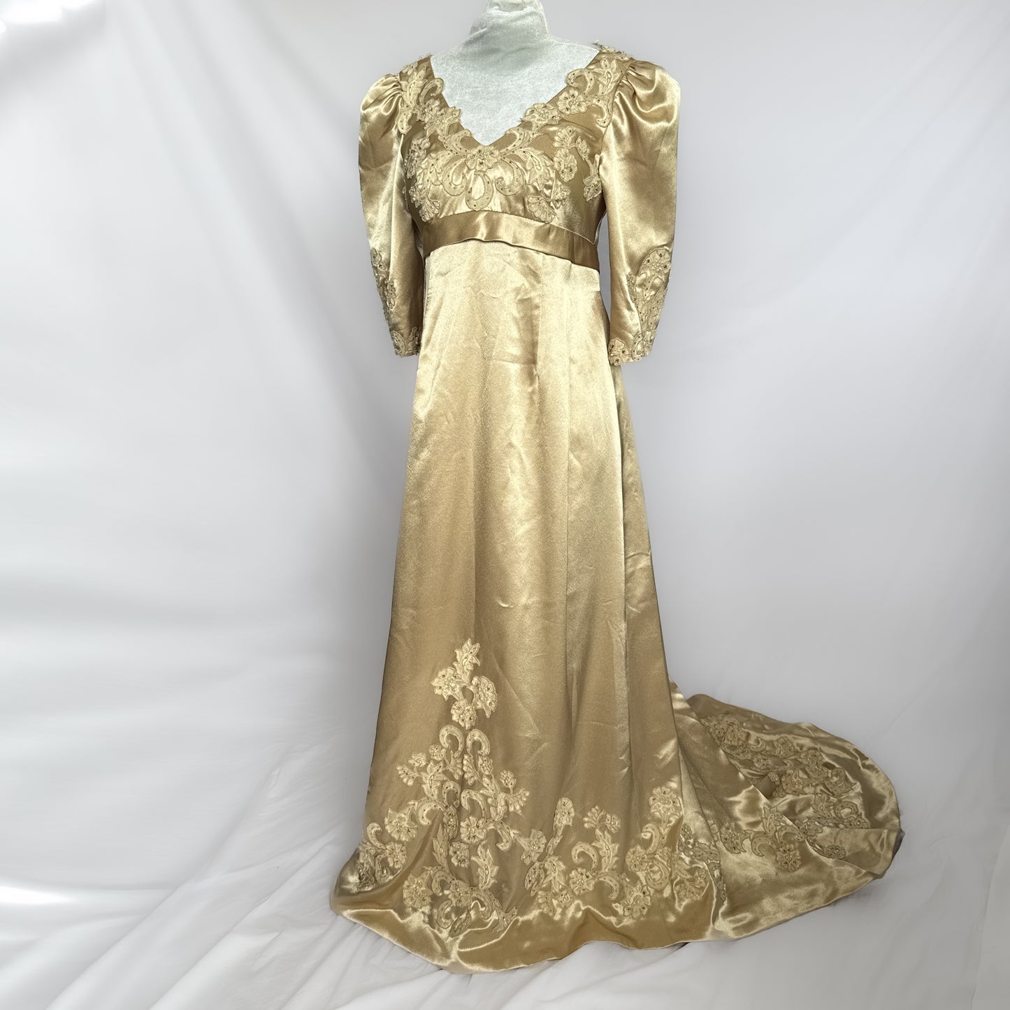 Champagne gold 1930s inspired vintage wedding dress front view