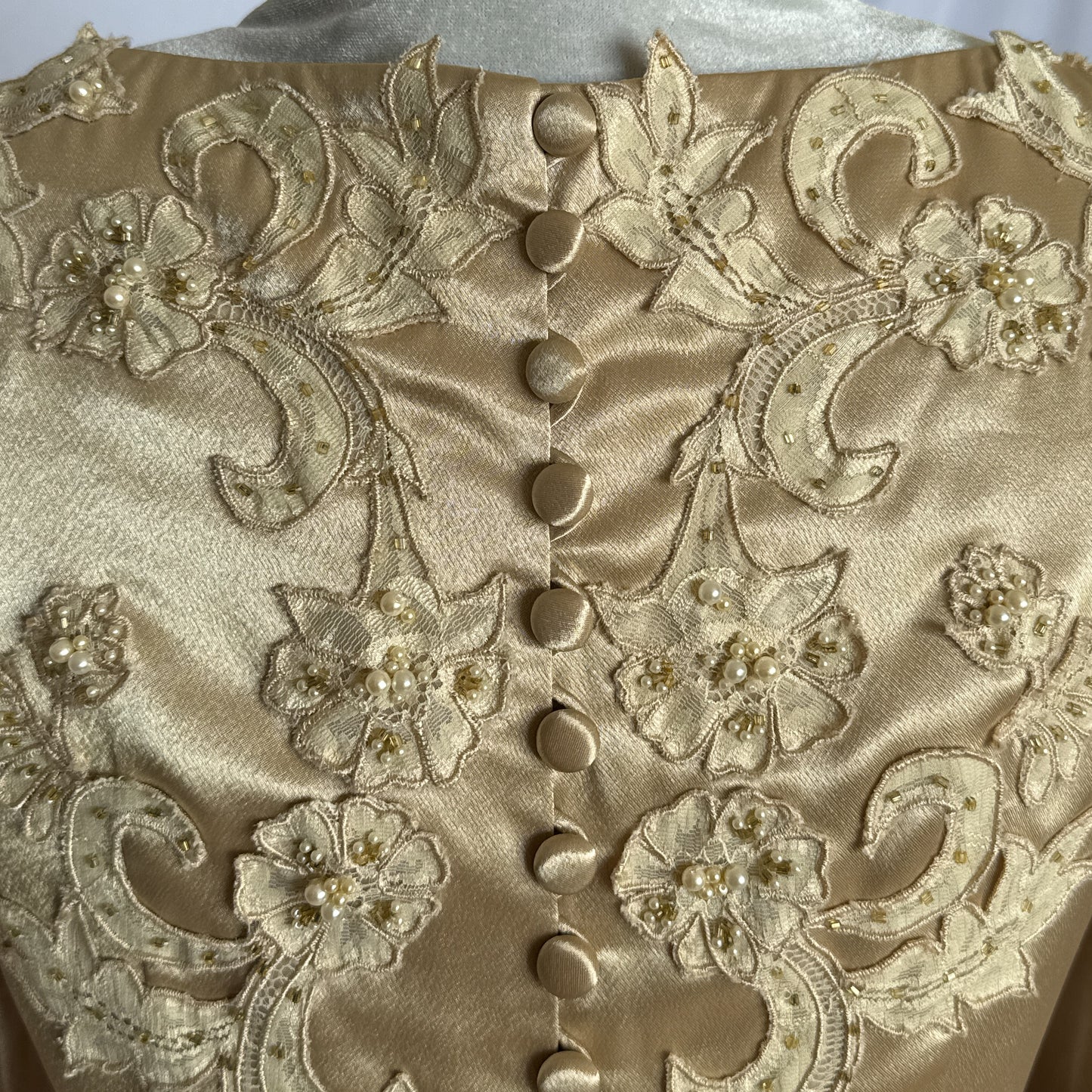 Vintage 1930s/40s inspired pearled satin wedding dress