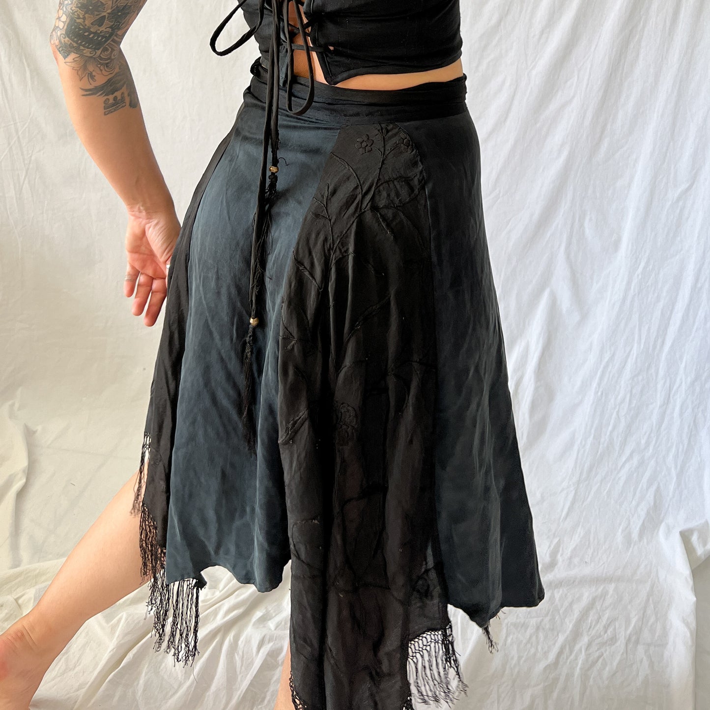 SOLDVintage piano shawl asymmetrical pixie hem wrap skirt