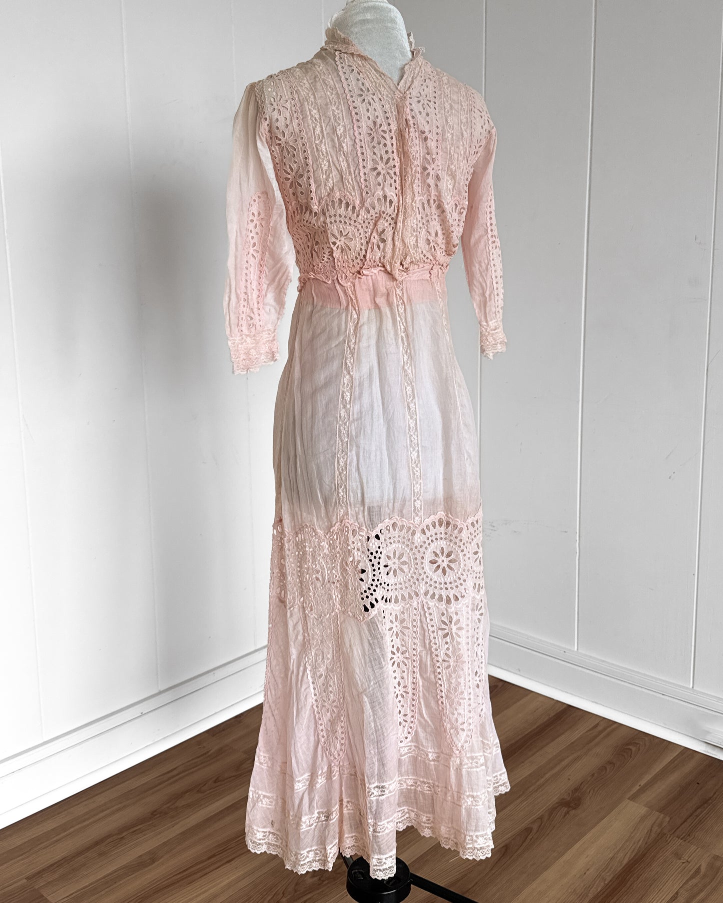 1900s antique vintage Edwardian eyelet lace dress in guava