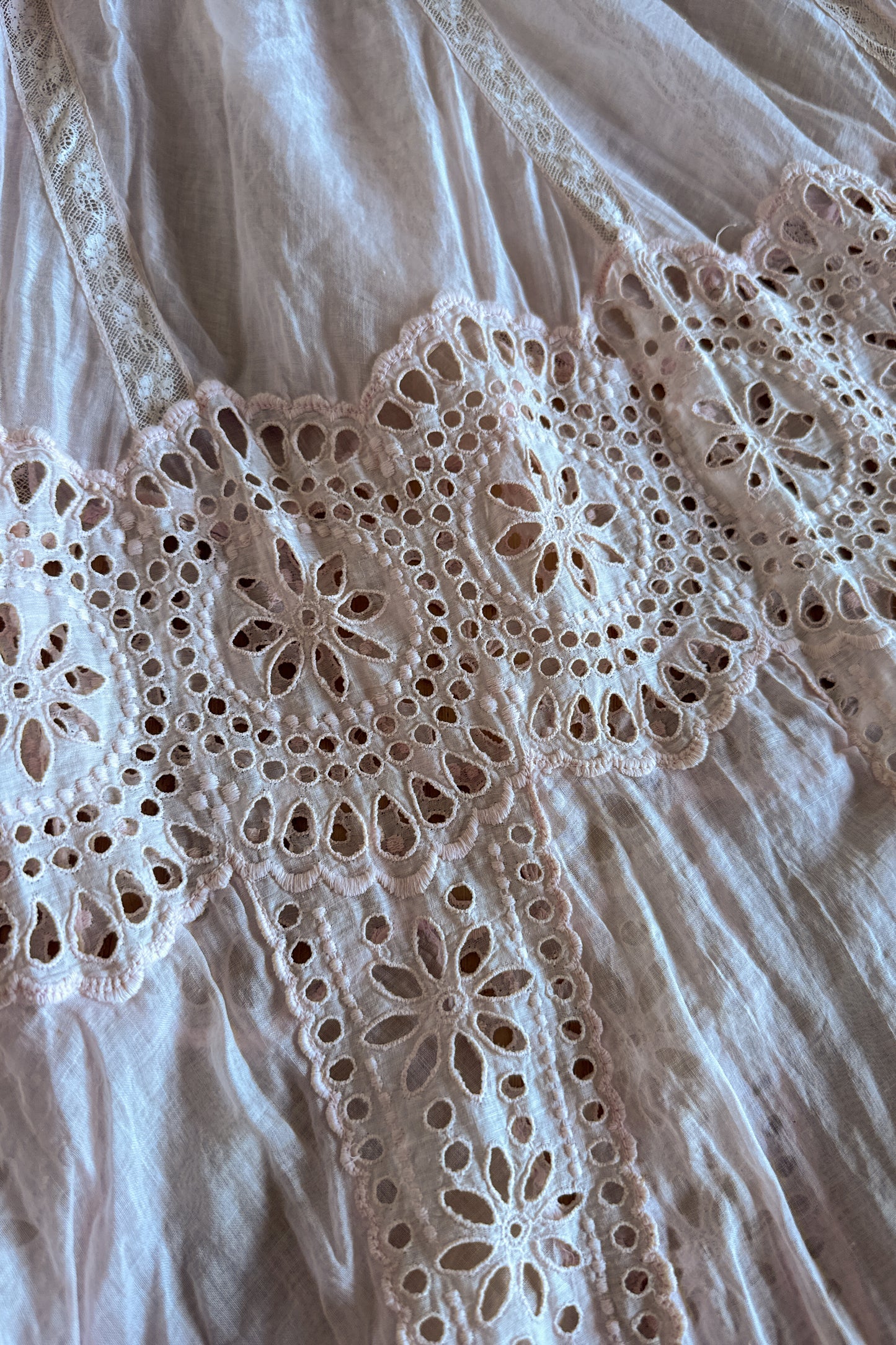 1900s antique vintage Edwardian eyelet lace dress in guava