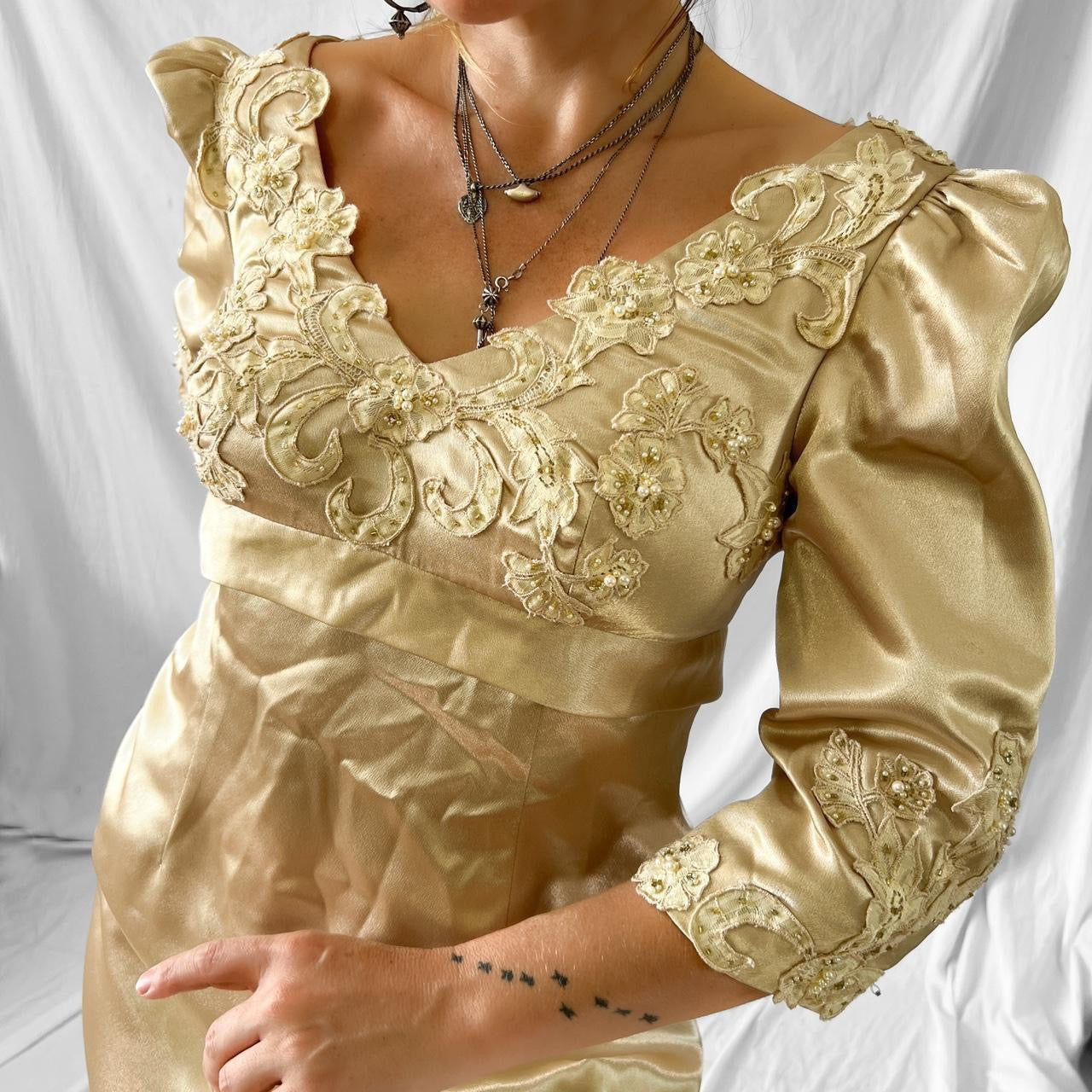 Vintage 1930s/40s inspired pearled satin wedding dress