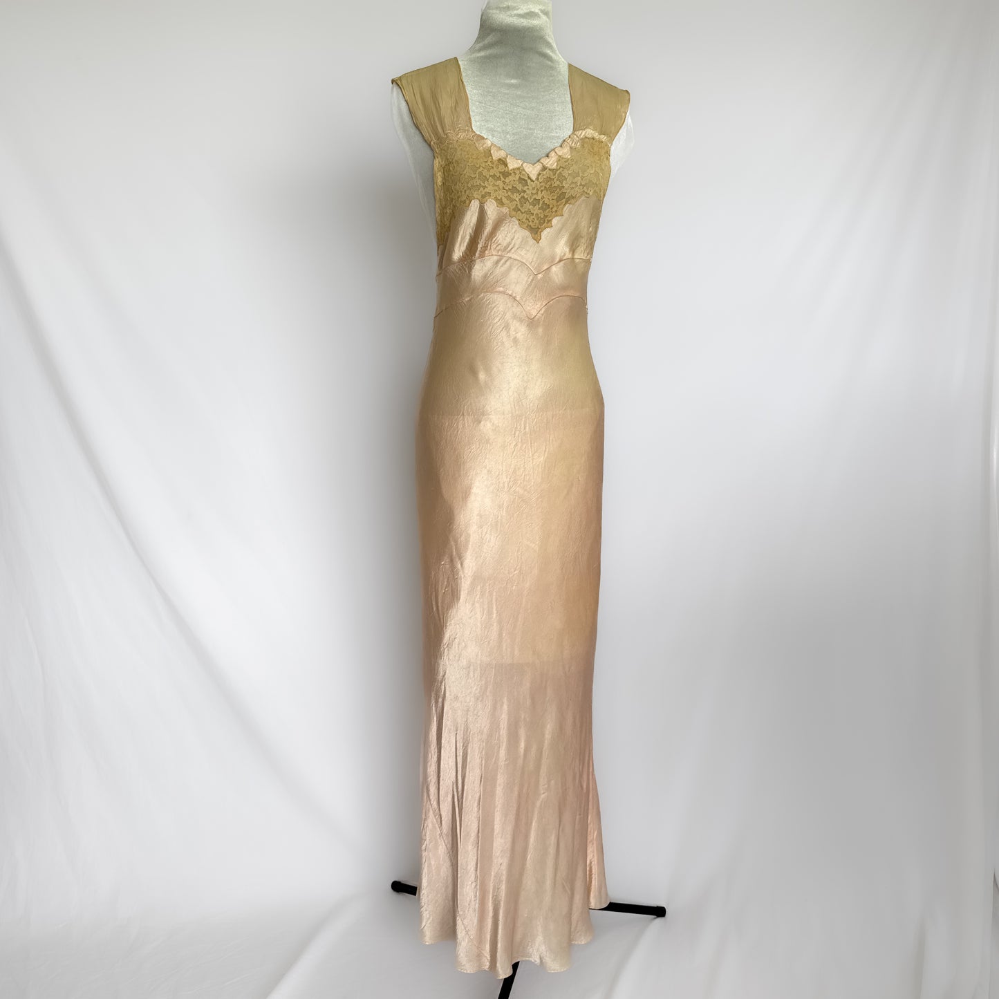 1930s vintage heart and lace slip dress in guava pink