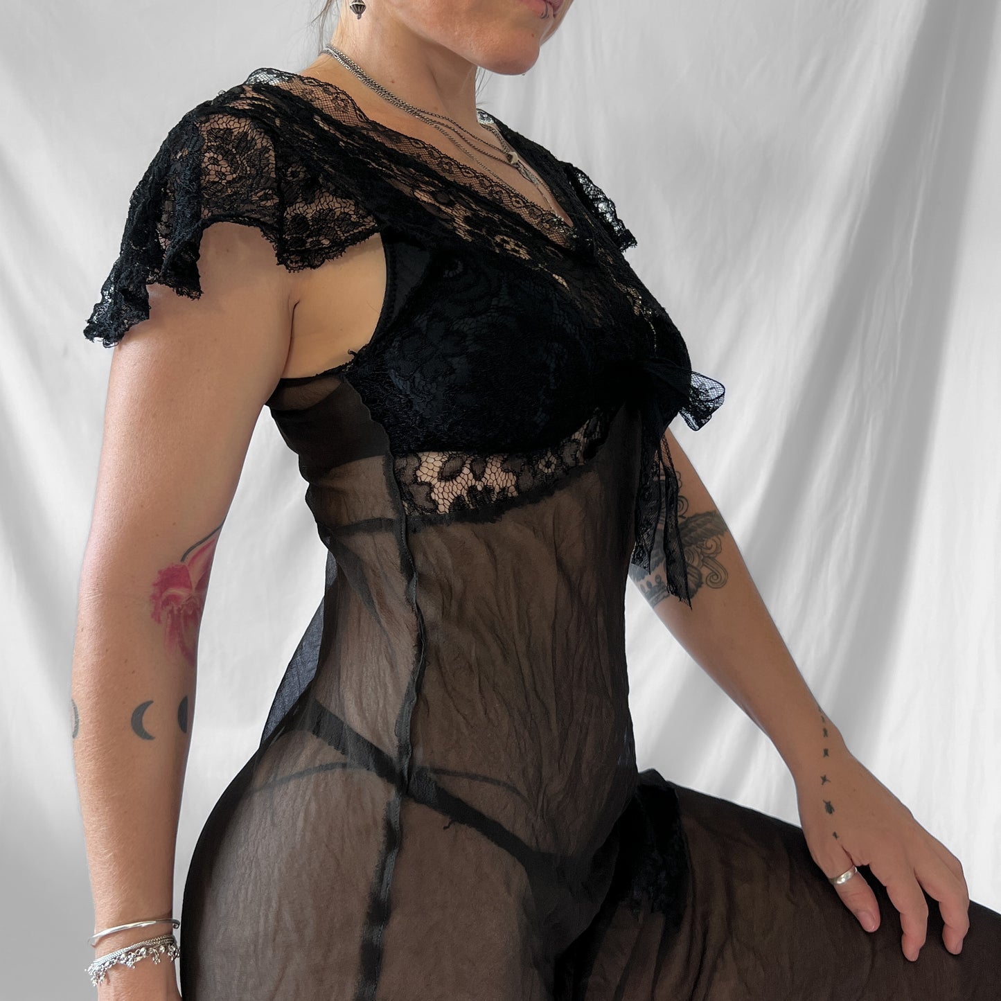 SOLD 1930s vintage sheer chiffon silk maxi slip dress