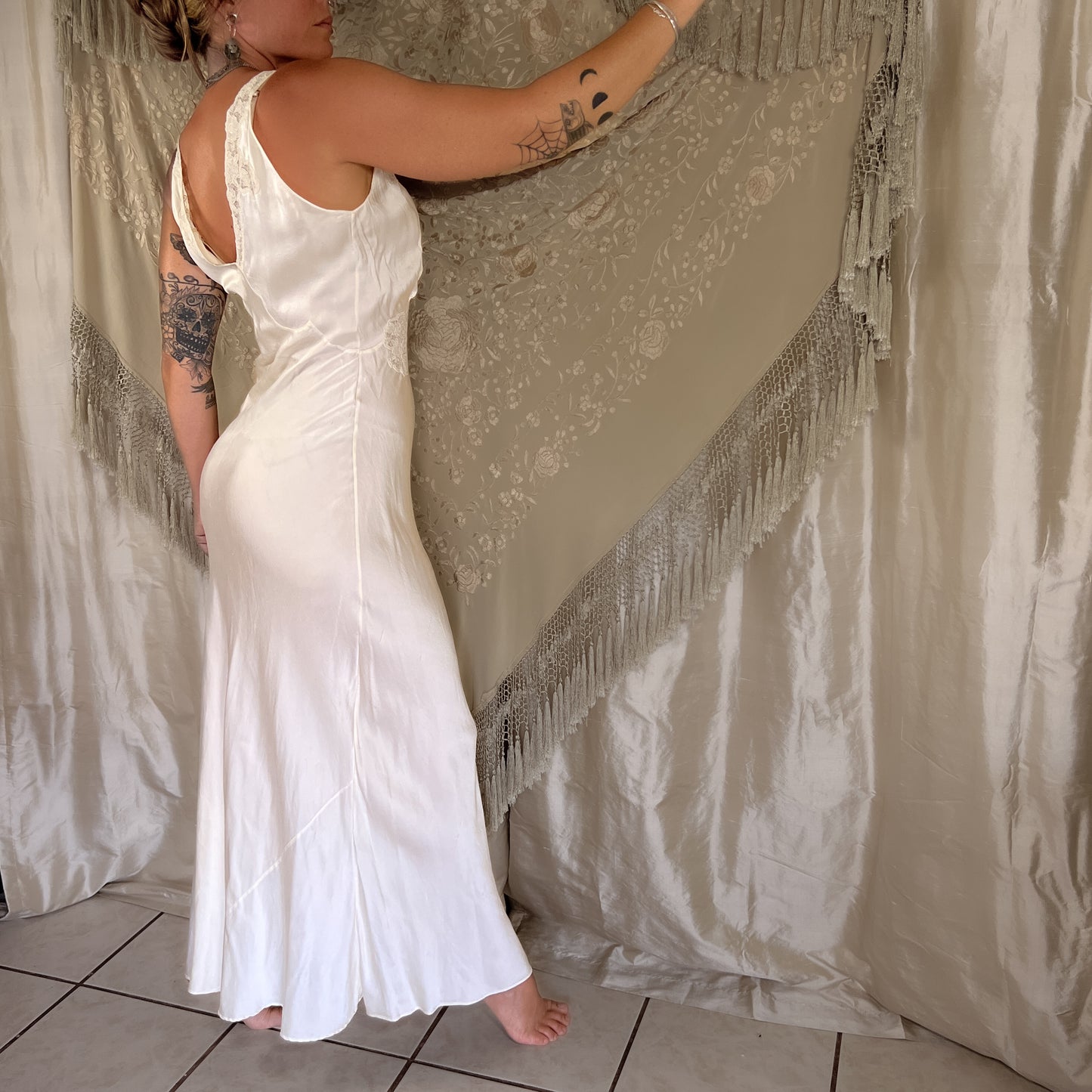 1930s Vintage silk maxi slip dress in egg shell white