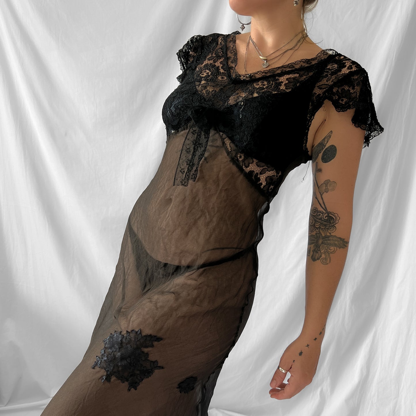 SOLD 1930s vintage sheer chiffon silk maxi slip dress