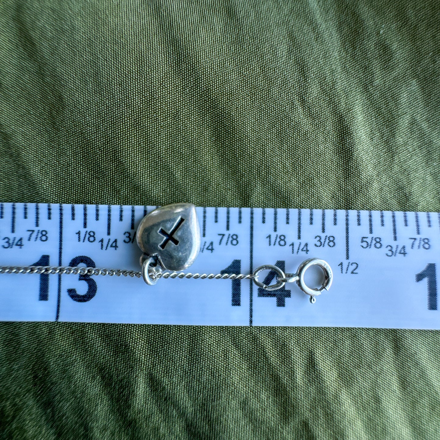 Vintage Sterling Heart Cross Choker Chain Necklace