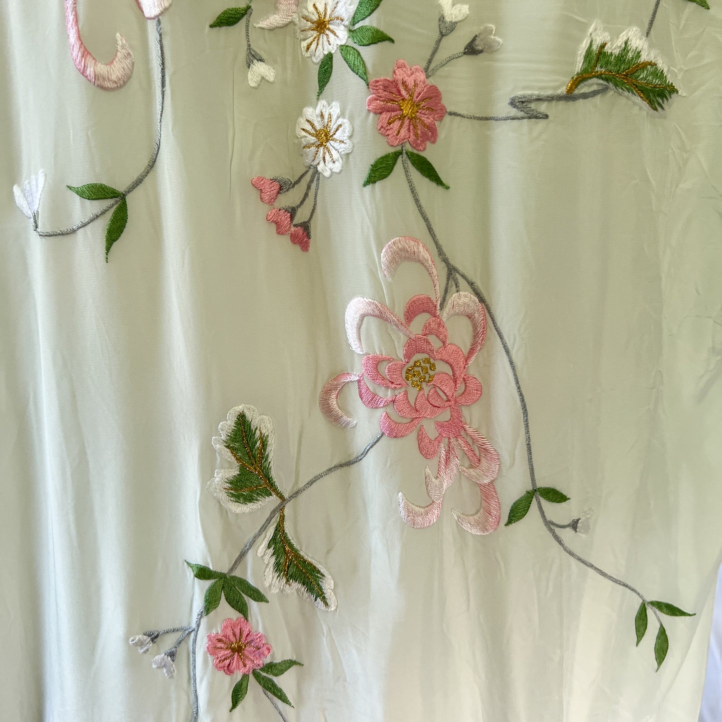 Vintage 1970s embroidered satin kimono in seafoam