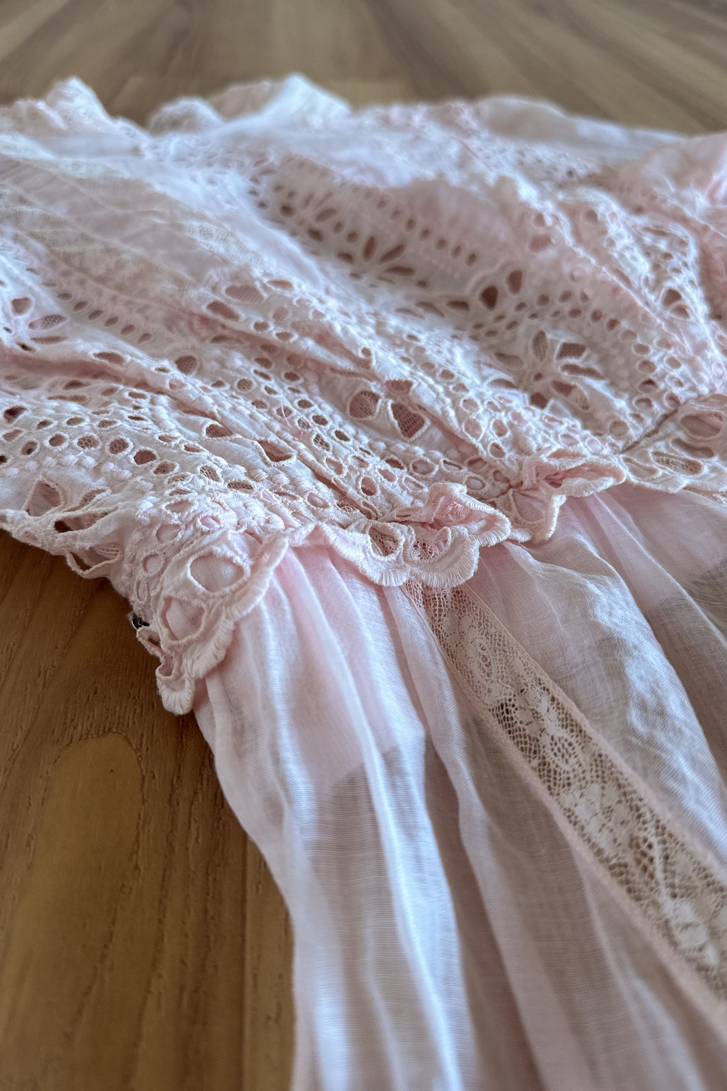 1900s antique vintage Edwardian eyelet lace dress in guava